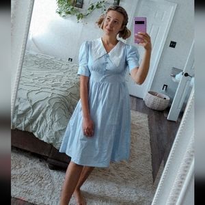Dazy blue cottage core dress with white collar. Size medium
